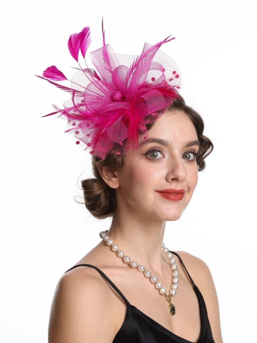 Women’s Feather Fascinator Derby Bridal Hat Hj13-rose Red